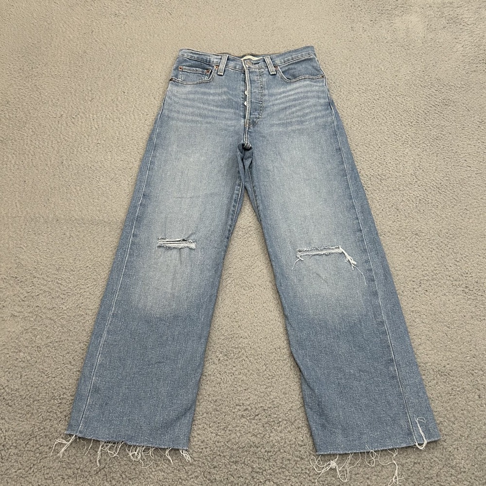 Levis Jeans Womens 27 Blue Denim Ribcage Straight Ankle High Rise Button Fly